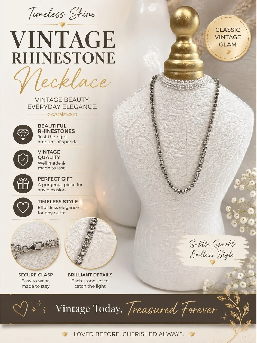 Vintage Rhinestone Necklace Classic Vintage Glam Jewelry